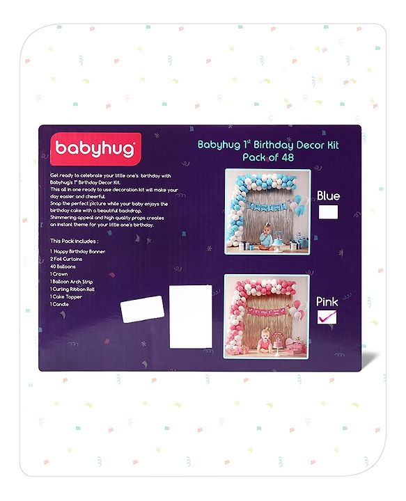 Babyhug 1st Birthday Decor Kit Pink - Pack of 48