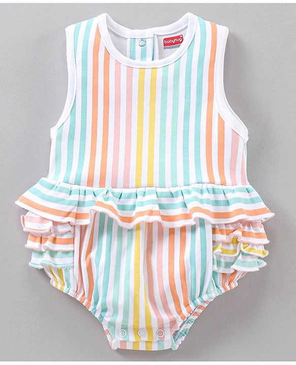 Babyhug 100% Cotton Striped Onesies - Multicolor