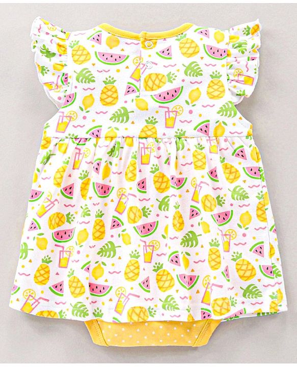 Babyhug 100% Cotton Frill Sleeves Onesie Fruit Printed - Yellow