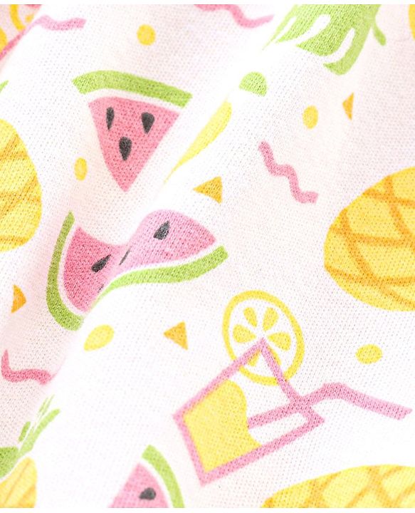 Babyhug 100% Cotton Frill Sleeves Onesie Fruit Printed - Yellow