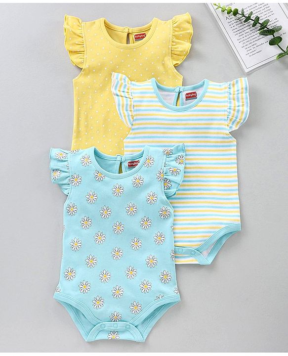 Babyhug 100% Cotton Short Sleeves Onesies Multi Print Pack of 3 - Multicolor