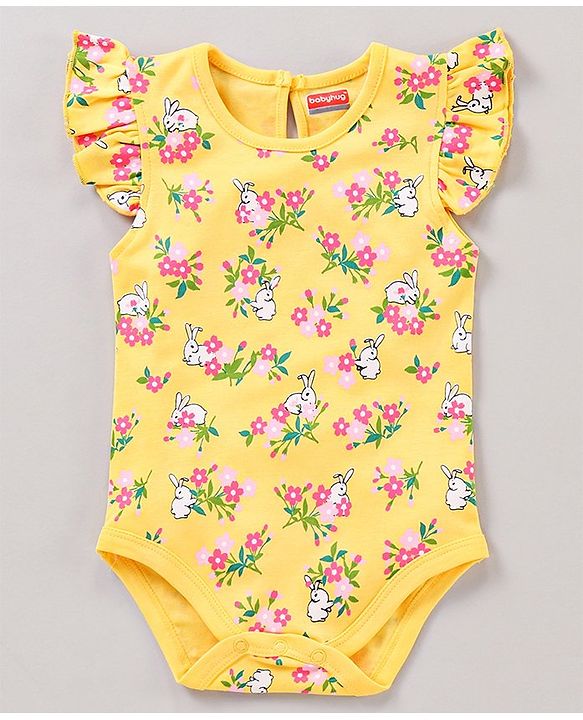Babyhug 100% Cotton Flutter Sleeves Onesies Multi Print Pack of 3 - Multicolour