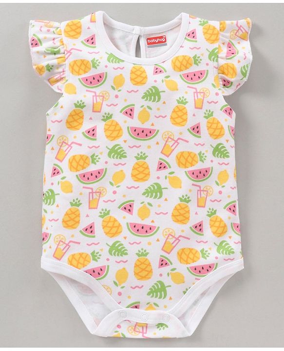 Babyhug 100% Cotton Short Sleeves Onesie Melon Print Pack of 3 - Pink Yellow