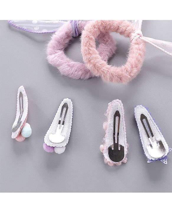 Babyhug Hair Bands Bow Applique with Pearls Embedded Free Size Pack of 2 - Light Pink & Purple