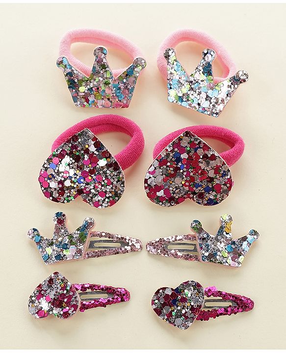 Babyhug Snap Clips And Rubber Band Pack of 8 - Multicolor