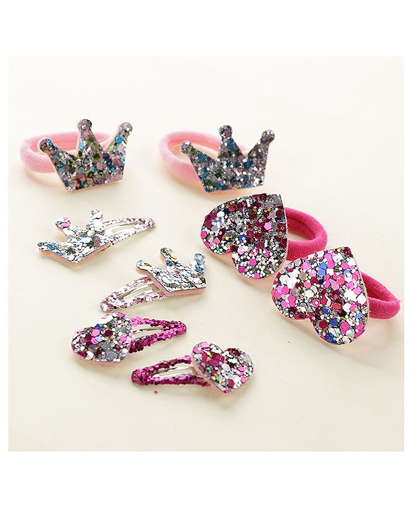 Babyhug Snap Clips And Rubber Band Pack of 8 - Multicolor
