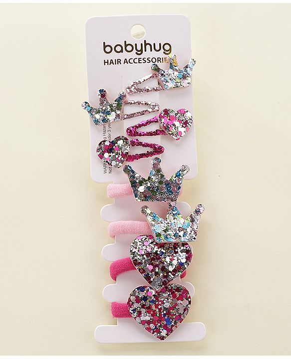Babyhug Snap Clips And Rubber Band Pack of 8 - Multicolor