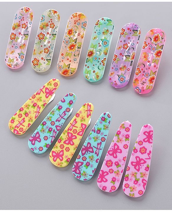 Pine Kids Floral Design Snap Clips Pack Of 12 - Multicolor