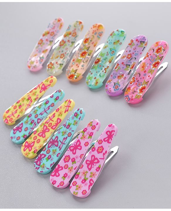 Pine Kids Floral Design Snap Clips Pack Of 12 - Multicolor