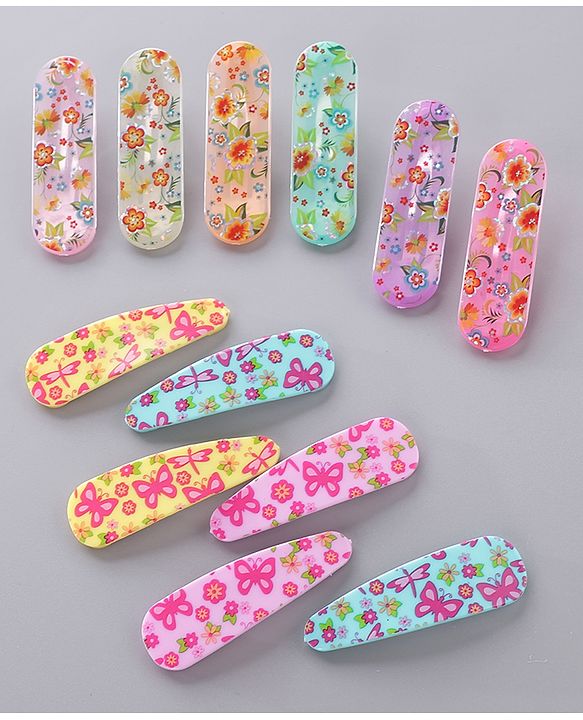Pine Kids Floral Design Snap Clips Pack Of 12 - Multicolor