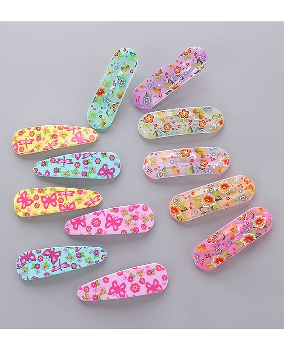 Pine Kids Floral Design Snap Clips Pack Of 12 - Multicolor