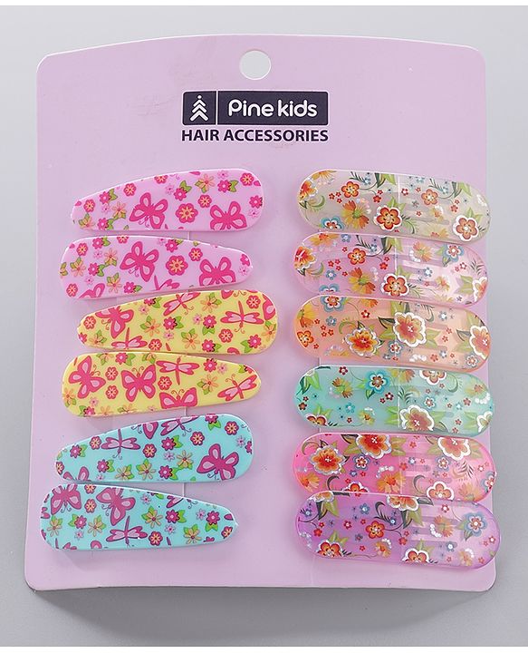 Pine Kids Floral Design Snap Clips Pack Of 12 - Multicolor