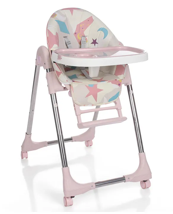 Folding Baby Feeding High Chair with Wheels And Seat Multicolour