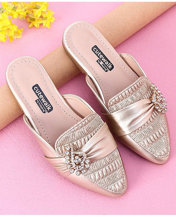 Cute Walk by Babyhug Stone Studded Sandals - Golden