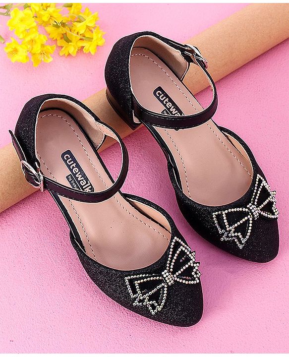 Cute Walk by Babyhug Sandals Bow & Stones Applique - Black