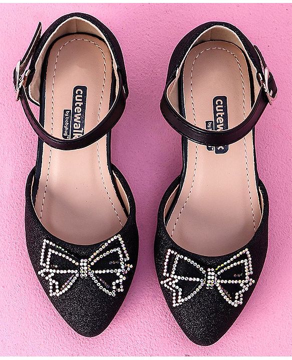 Cute Walk by Babyhug Sandals Bow & Stones Applique - Black