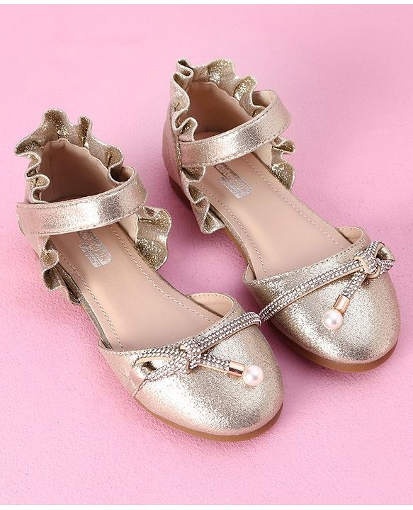 Cute Walk by Babyhug Sandals with Lace Applique - Gold