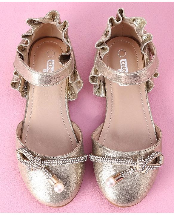 Cute Walk by Babyhug Sandals with Lace Applique - Gold