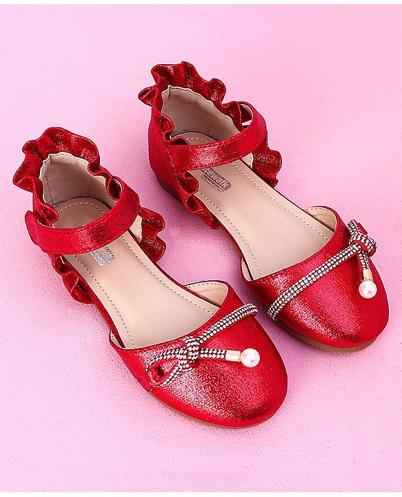 Cute Walk by Babyhug Sandals with Lace Applique - Red