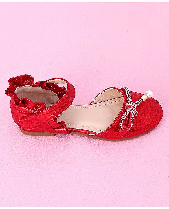 Cute Walk by Babyhug Sandals with Lace Applique - Red