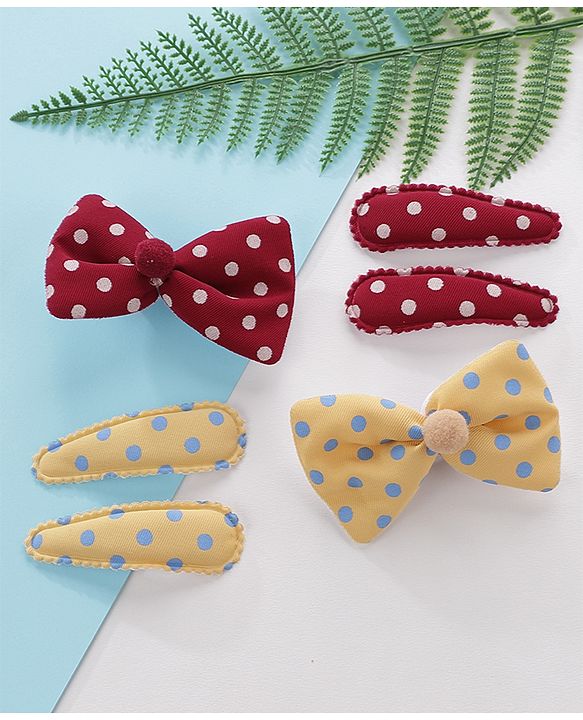 Pine Kids Hair Clips Pack of 6 - Yellow & Maroon