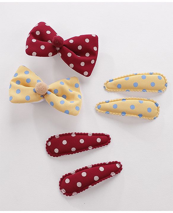 Pine Kids Hair Clips Pack of 6 - Yellow & Maroon