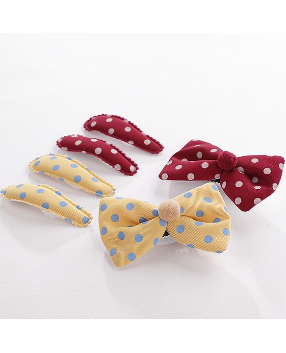 Pine Kids Hair Clips Pack of 6 - Yellow & Maroon