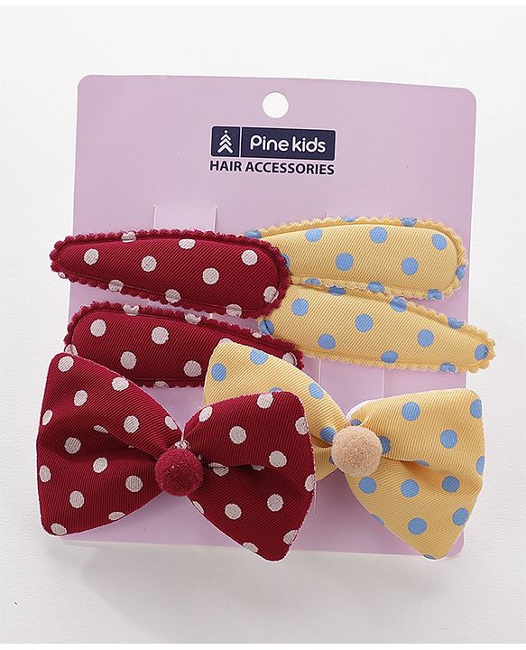 Pine Kids Hair Clips Pack of 6 - Yellow & Maroon
