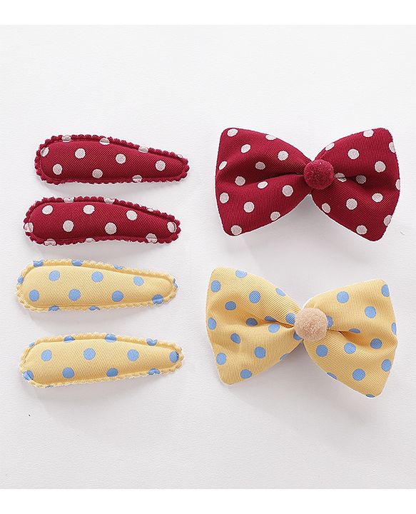 Pine Kids Hair Clips Pack of 6 - Yellow & Maroon