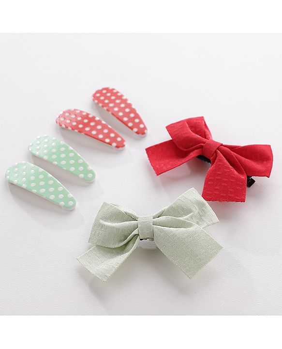 Pine Kids Hair Clips Pack of 6 - Red & Green