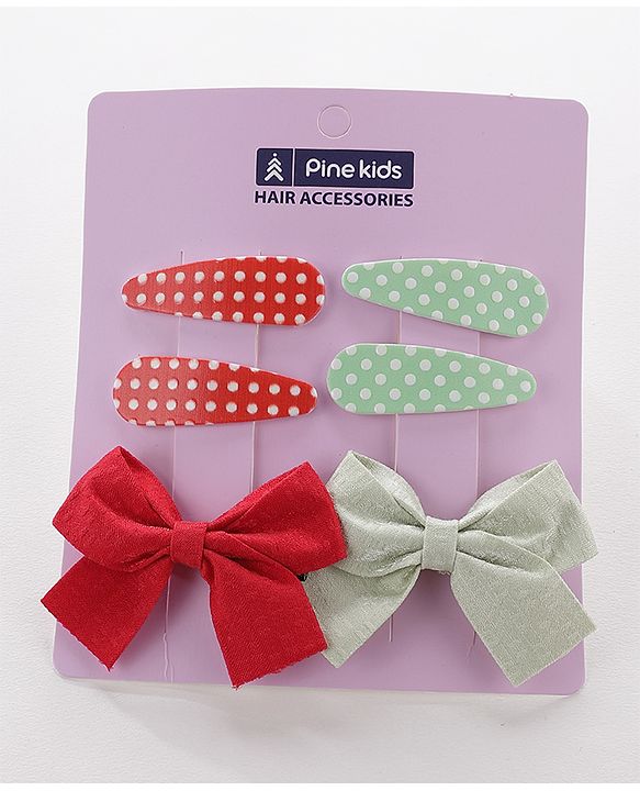Pine Kids Hair Clips Pack of 6 - Red & Green