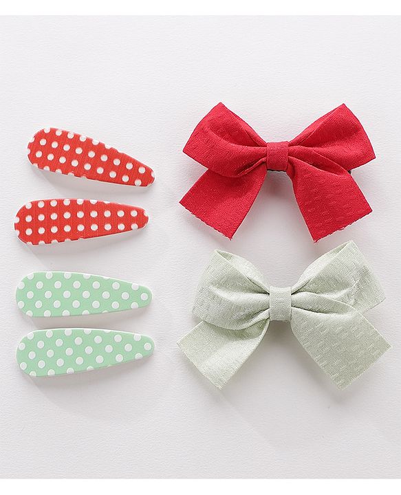Pine Kids Hair Clips Pack of 6 - Red & Green