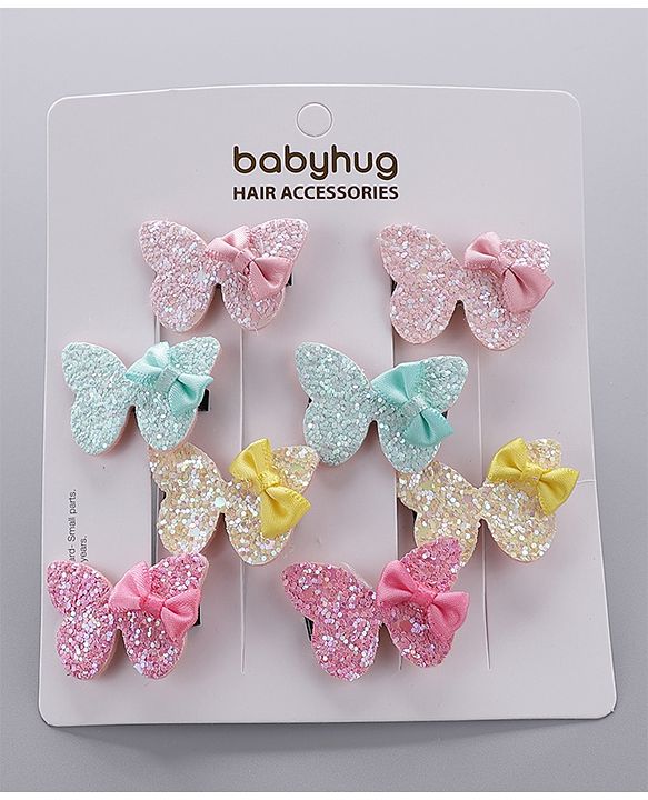 Babyhug Bow & Butterfly Hair Clips Pack of 8 - Multicolor
