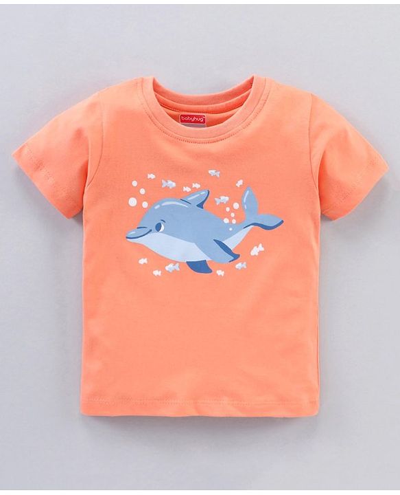 Babyhug Half Sleeves Quick Dry Night Suit Dolphin Print - Orange White