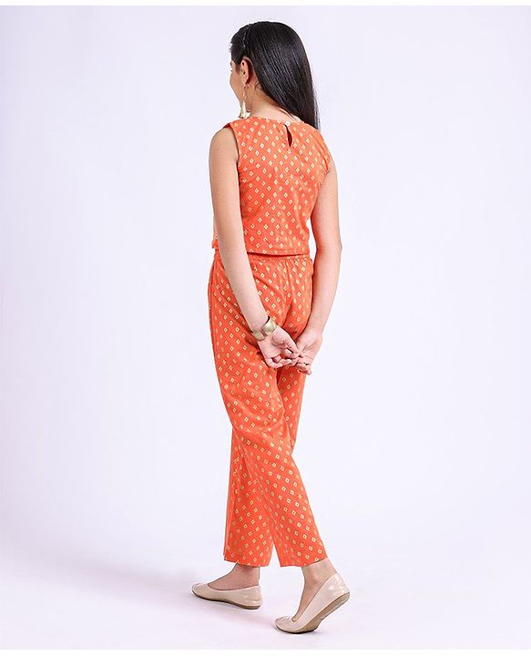 Pine Kids Half Sleeves Top and Palazzo Set Printed - Orange