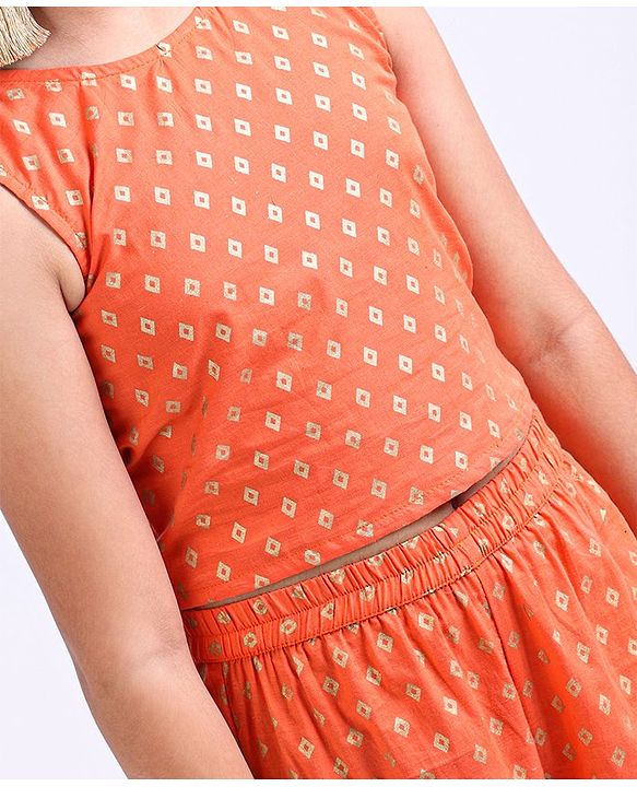 Pine Kids Half Sleeves Top and Palazzo Set Printed - Orange