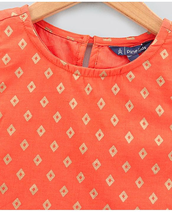 Pine Kids Half Sleeves Top and Palazzo Set Printed - Orange