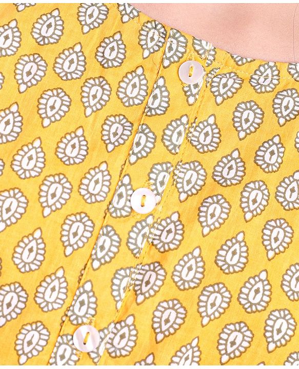 Pine Kids Half Sleeves Printed Ethnic Dress- Yellow