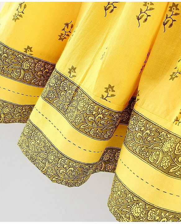 Pine Kids Three Fourth Sleeves Ethnic Dress Floral Print - Yellow