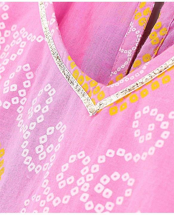 Pine Kids Full Sleeves Cotton Printed Kurti with Palazzo - Pink