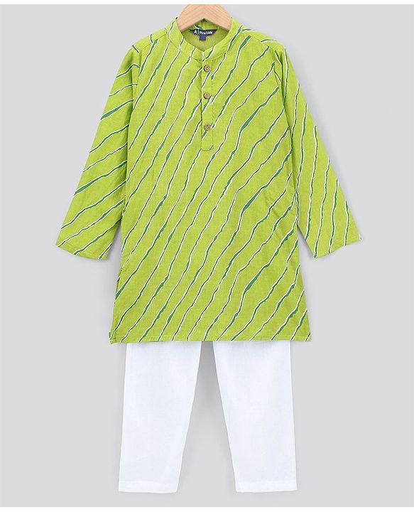 Pine Kids Full Sleeves Kurta Pajama Set Printed - Green