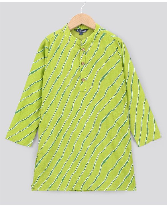 Pine Kids Full Sleeves Kurta Pajama Set Printed - Green