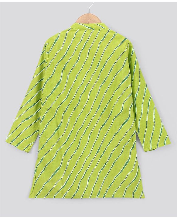 Pine Kids Full Sleeves Kurta Pajama Set Printed - Green