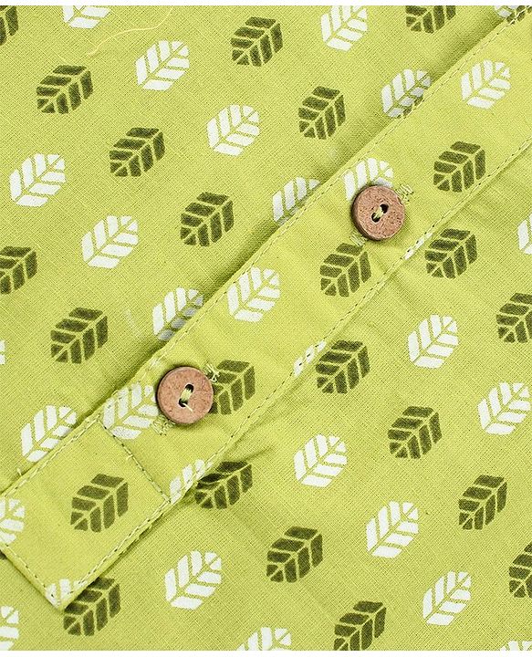 Pine Kids Full Sleeves Cotton Printed Kurta and Pyjama Set - Green