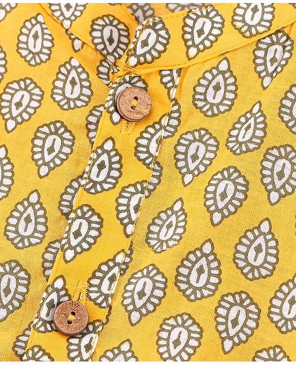 Pine Kids Full Sleeves Printed Kurta & Pyjama Set - Yellow White