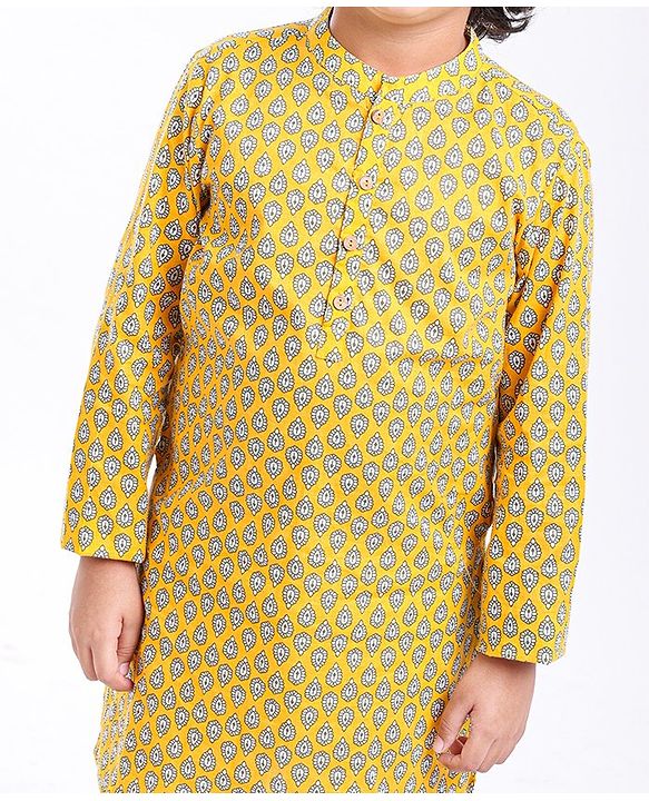 Pine Kids Full Sleeves Printed Kurta & Pyjama Set - Yellow White