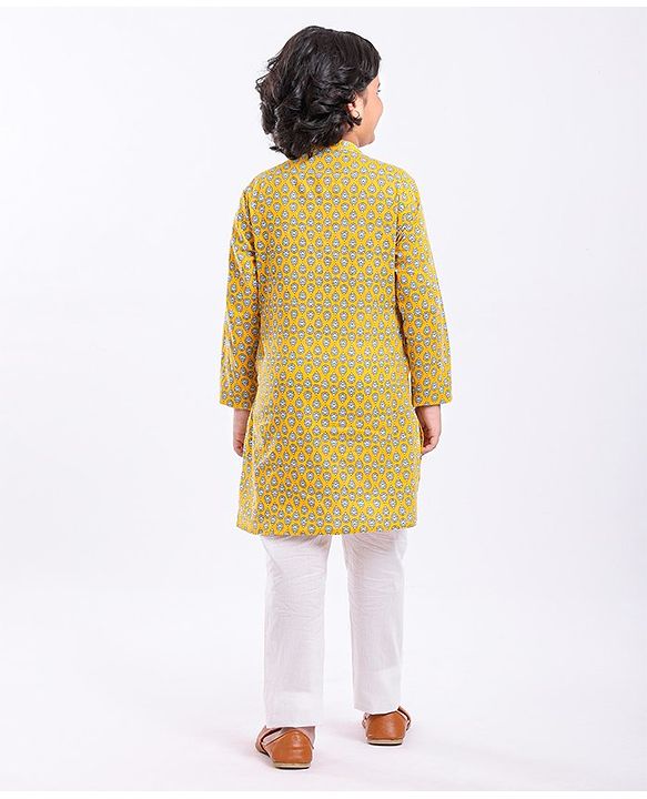 Pine Kids Full Sleeves Printed Kurta & Pyjama Set - Yellow White