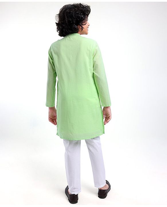 Pine Kids Full Sleeves Cotton Kurta Pajama Set Solid - Green