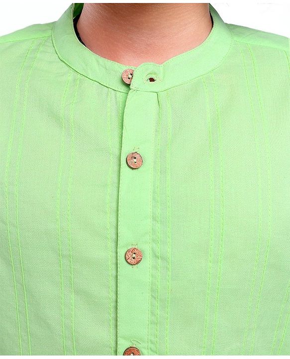 Pine Kids Full Sleeves Cotton Kurta Pajama Set Solid - Green