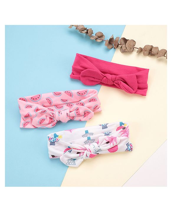 Babyhug Girls Headbands Pack of 3 - Pink and White